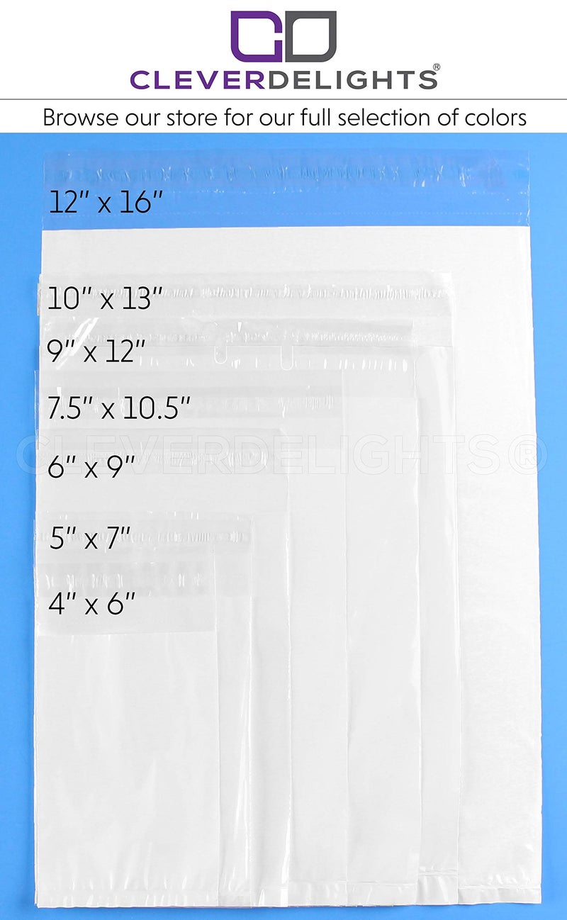 CleverDelights 6" x 9" Clear Front Poly Mailers - 100 Pack - Strong Self-Sealing Plastic Shipping Envelopes - 6x9 Inch Clear-Front/White-Back Postal Bags - Image 3
